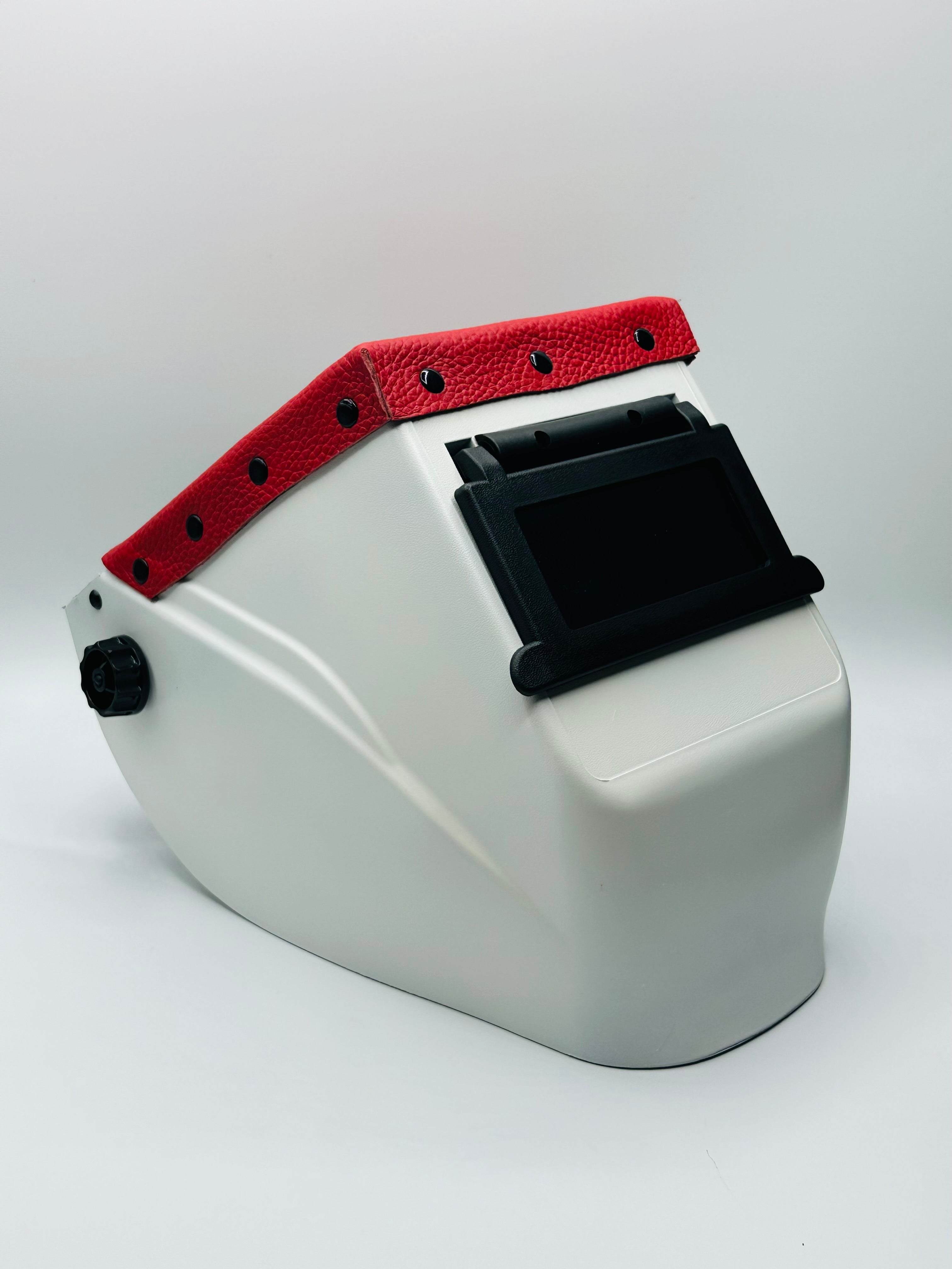 Apex Custom White Welding Hood with Red Top – Apex Welding Products